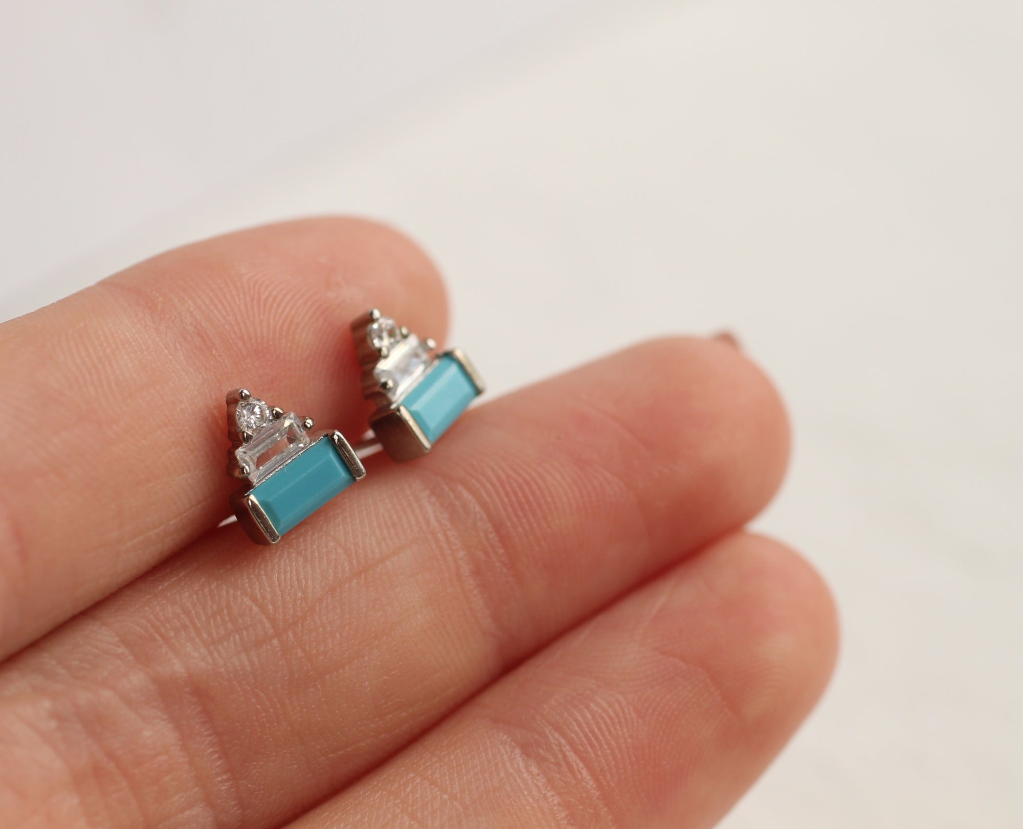 Art Deco Turquoise Pyramid Stud Earrings