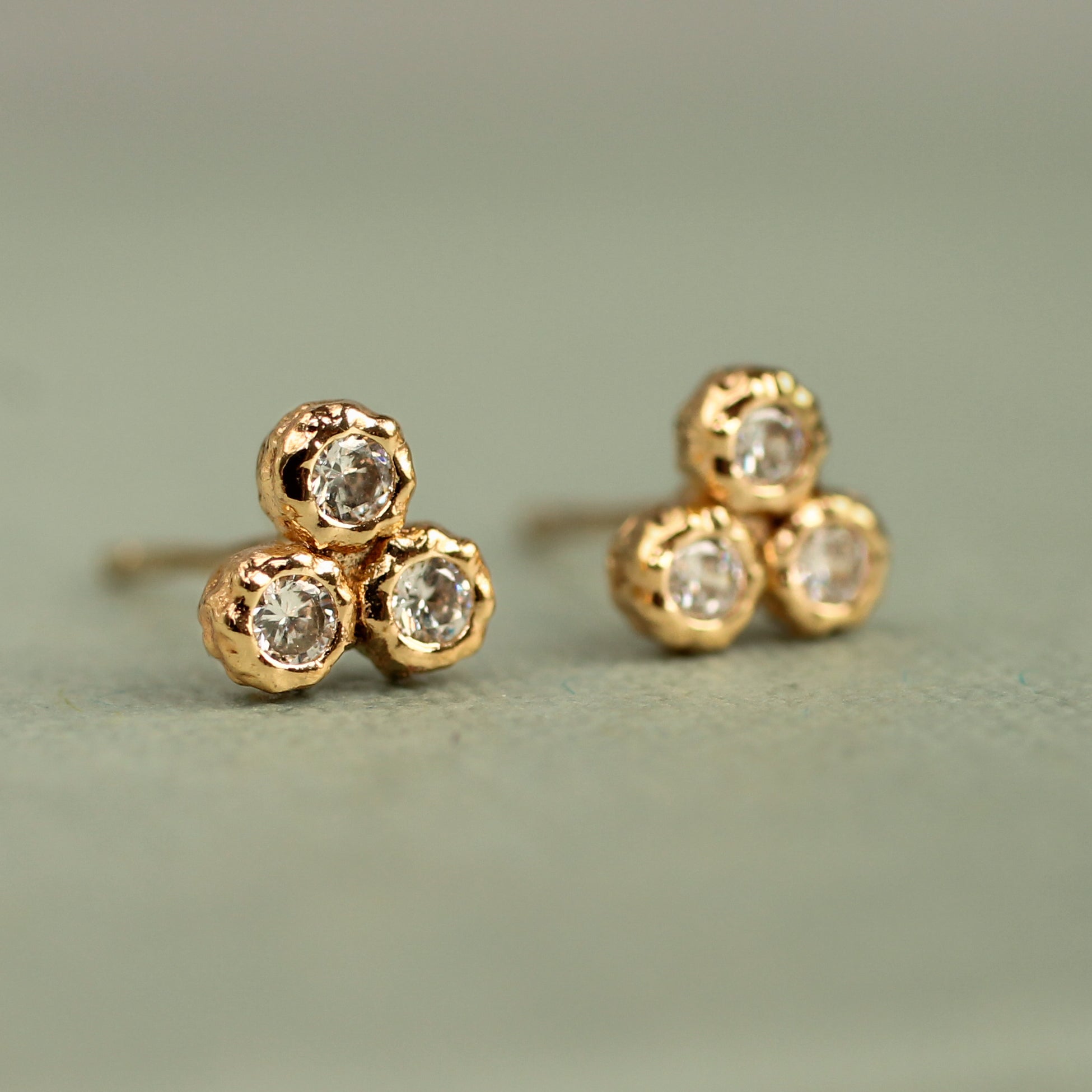 Rustic Crystal Gold Trio Stud Earrings