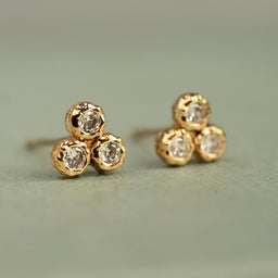 Rustic Crystal Gold Trio Stud Earrings
