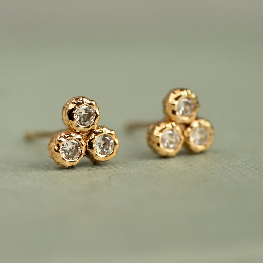 Rustic Crystal Gold Trio Stud Earrings