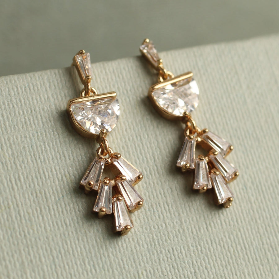 Art Deco Bridal Moon Drop Earrings