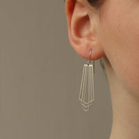 Art Deco Silver Architectural Fan Earrings
