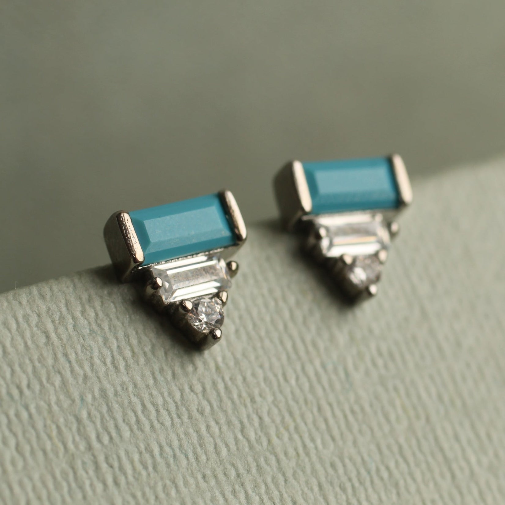 Art Deco Turquoise Pyramid Stud Earrings