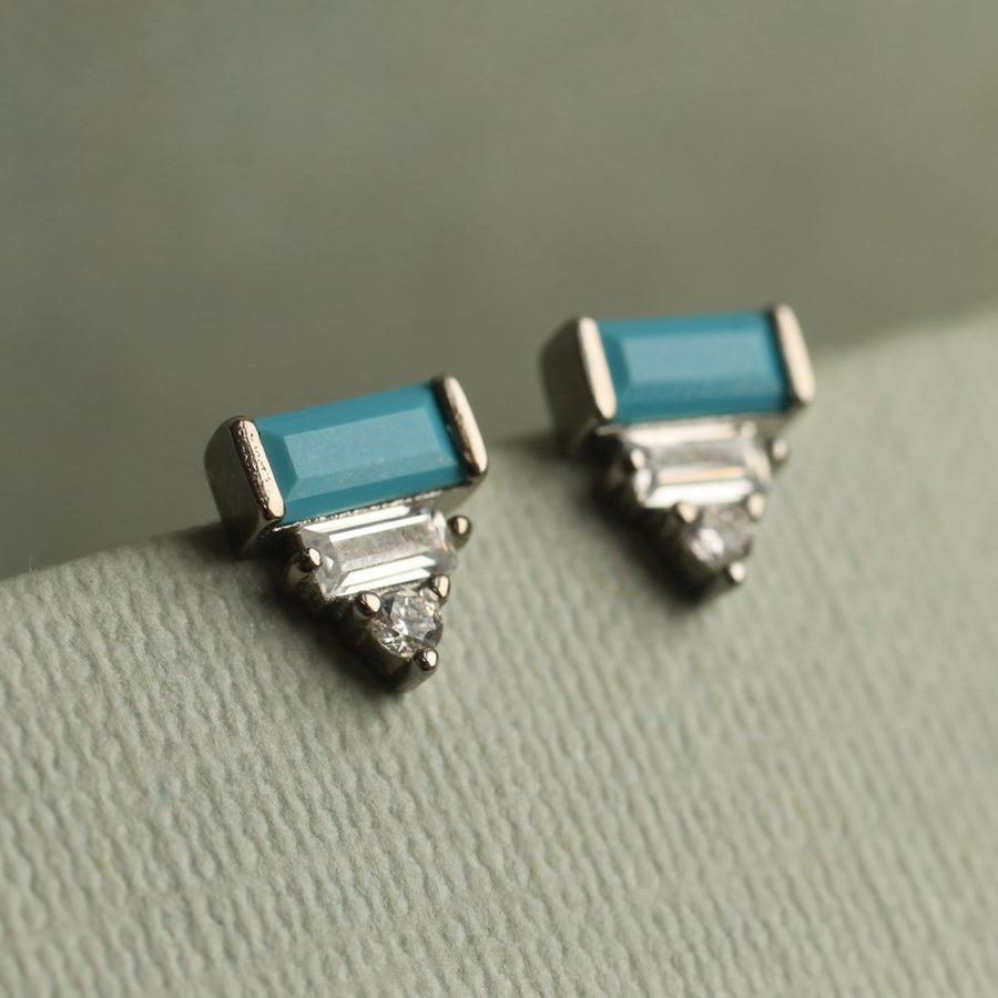 Art Deco Turquoise Pyramid Stud Earrings