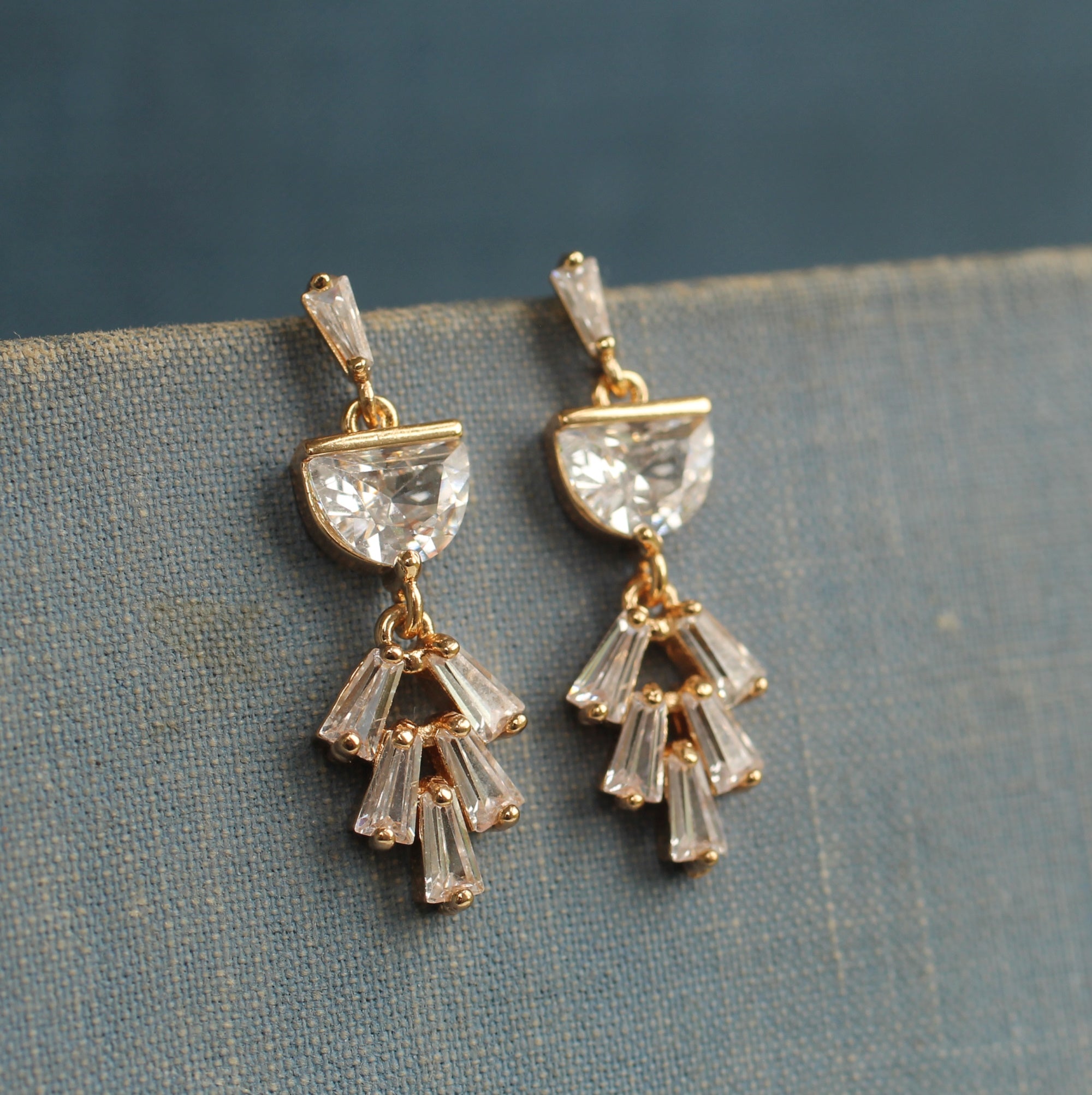 Art Deco Bridal Moon Drop Earrings