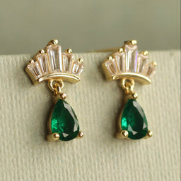 Emerald Gold Vermeil Crown Stud Earrings