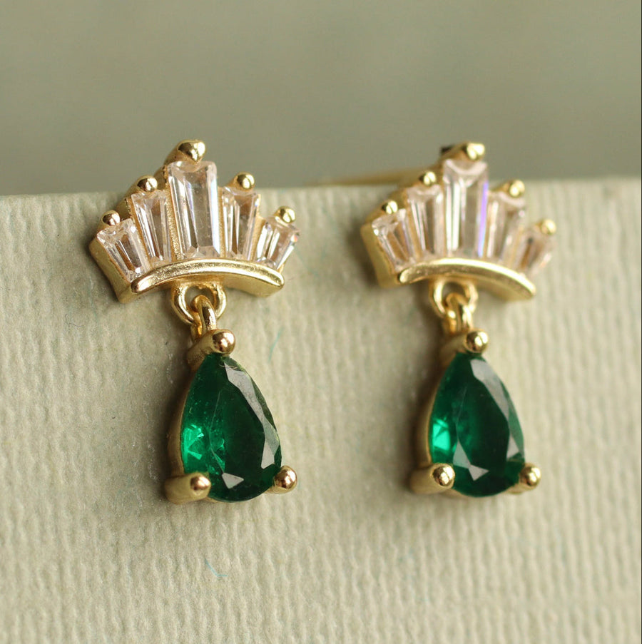 Emerald Gold Vermeil Crown Stud Earrings