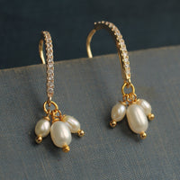 Freshwater Pearl and Gold Trio Bridal Earrings