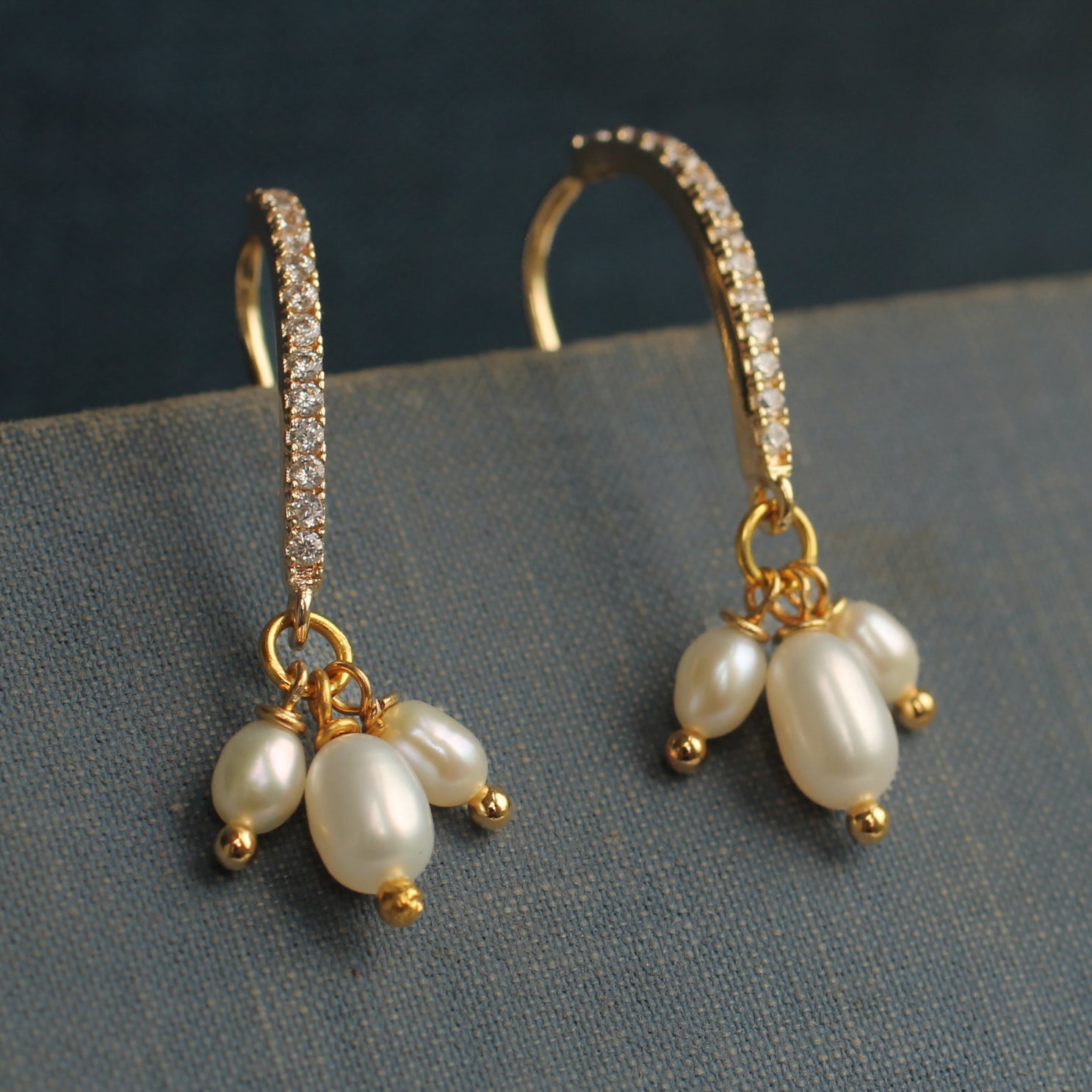 Freshwater Pearl and Gold Trio Bridal Earrings