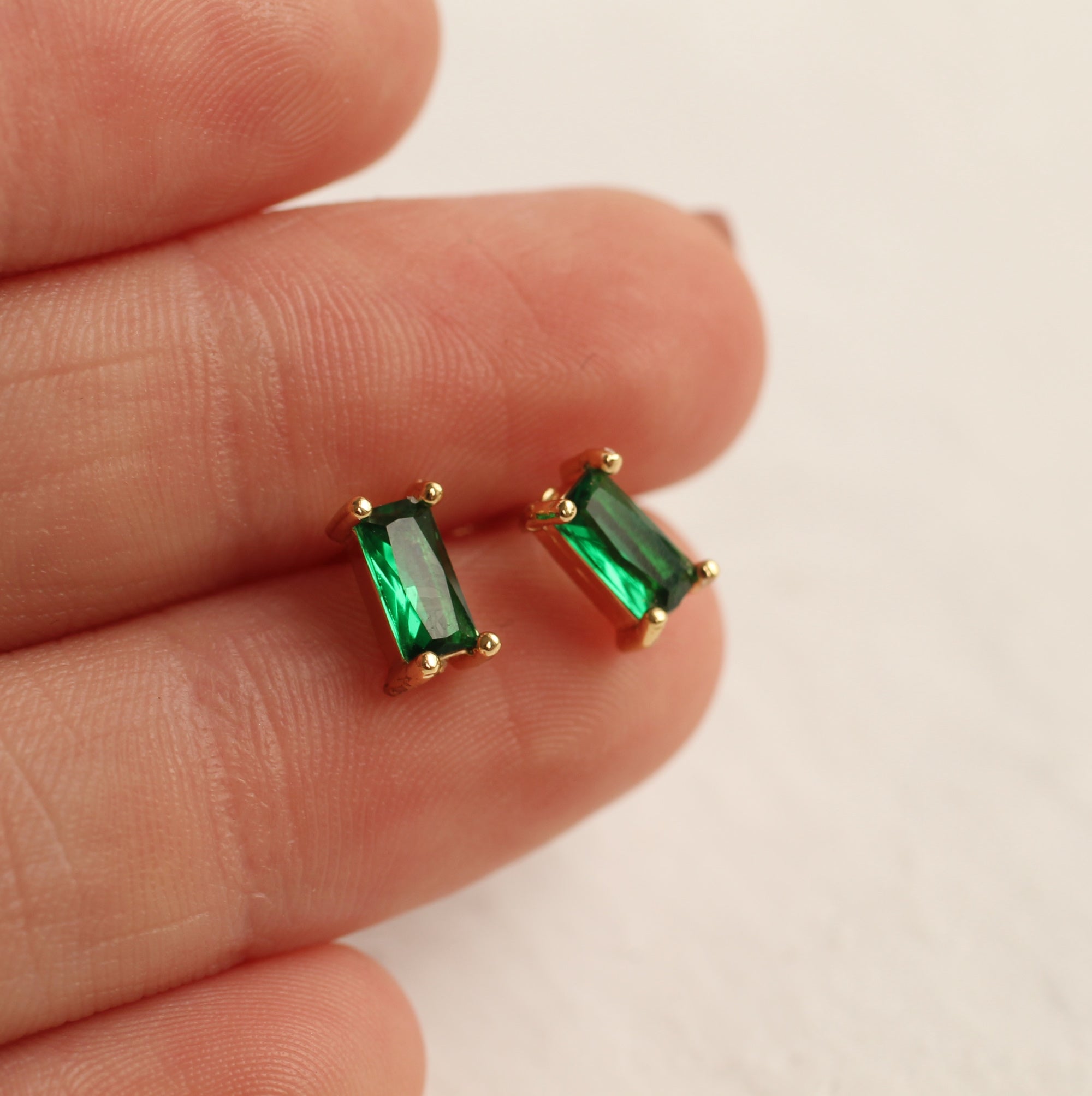 Emerald Green Baguette Stud Earrings