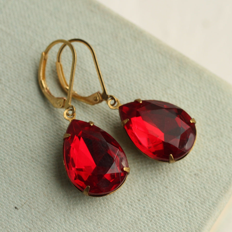 Ruby Red Teardrop Earrings