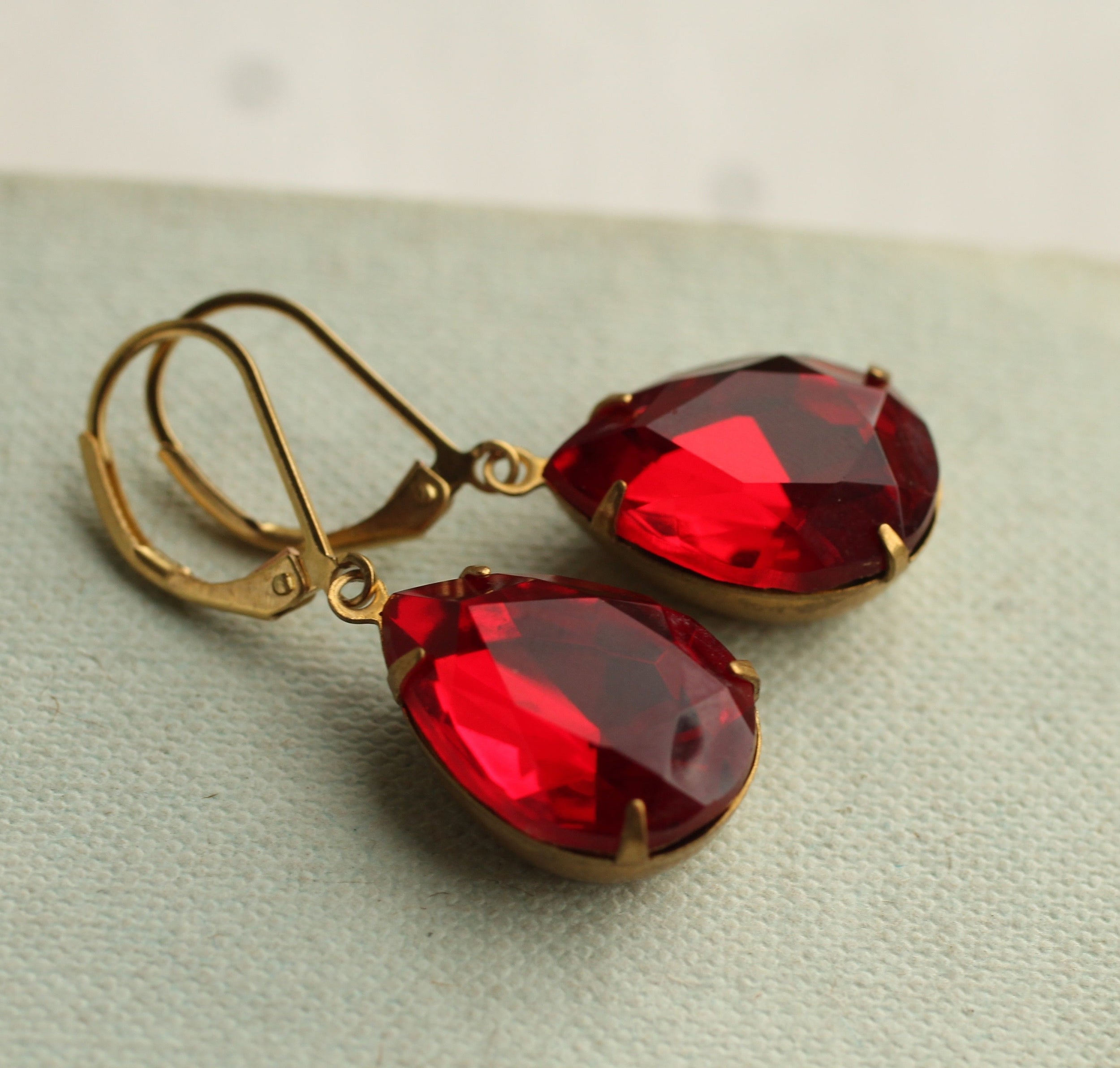 Ruby Red Teardrop Earrings