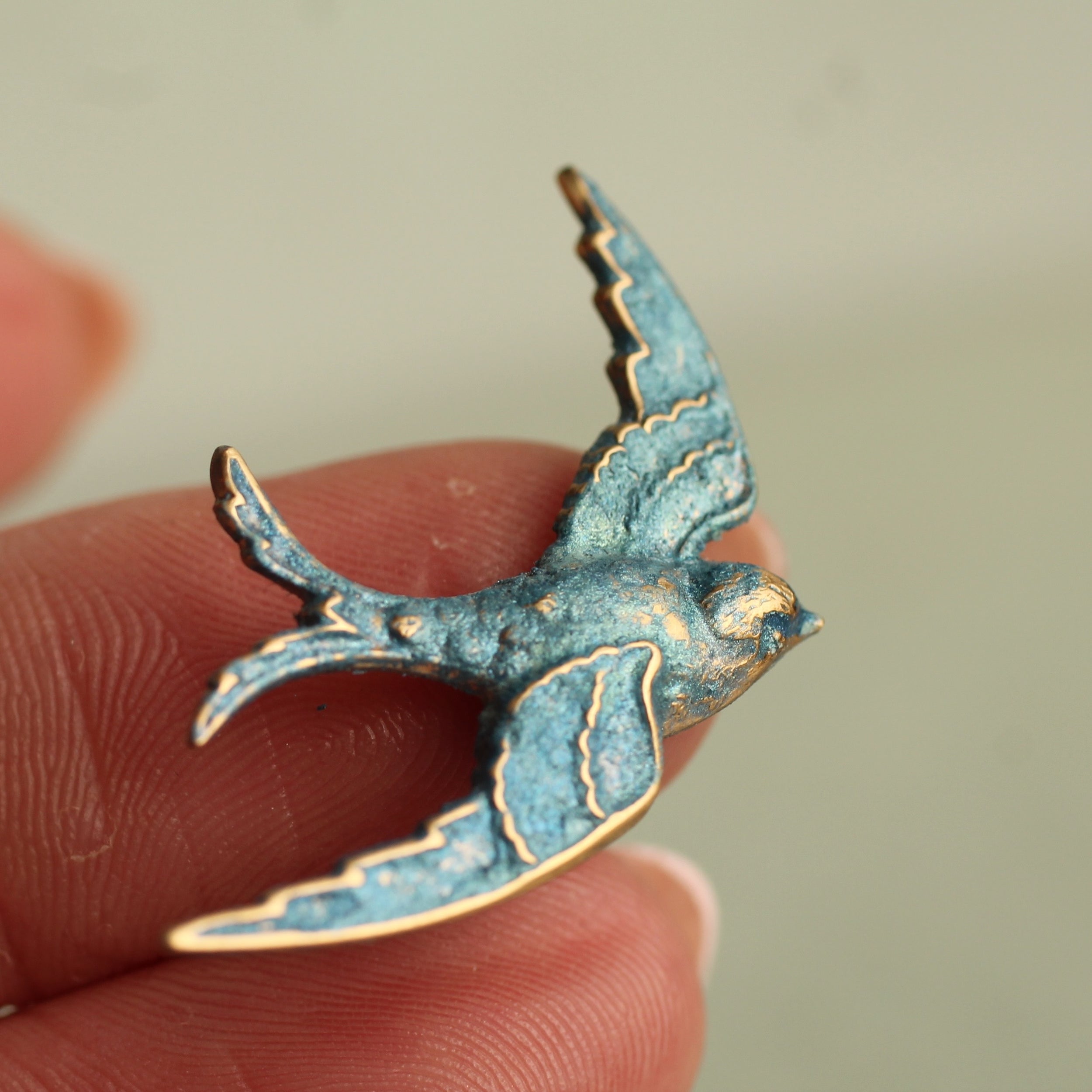 Blue Opal Swallow Bird Brooch