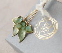 Olive Green Ivy Leaf Earrings