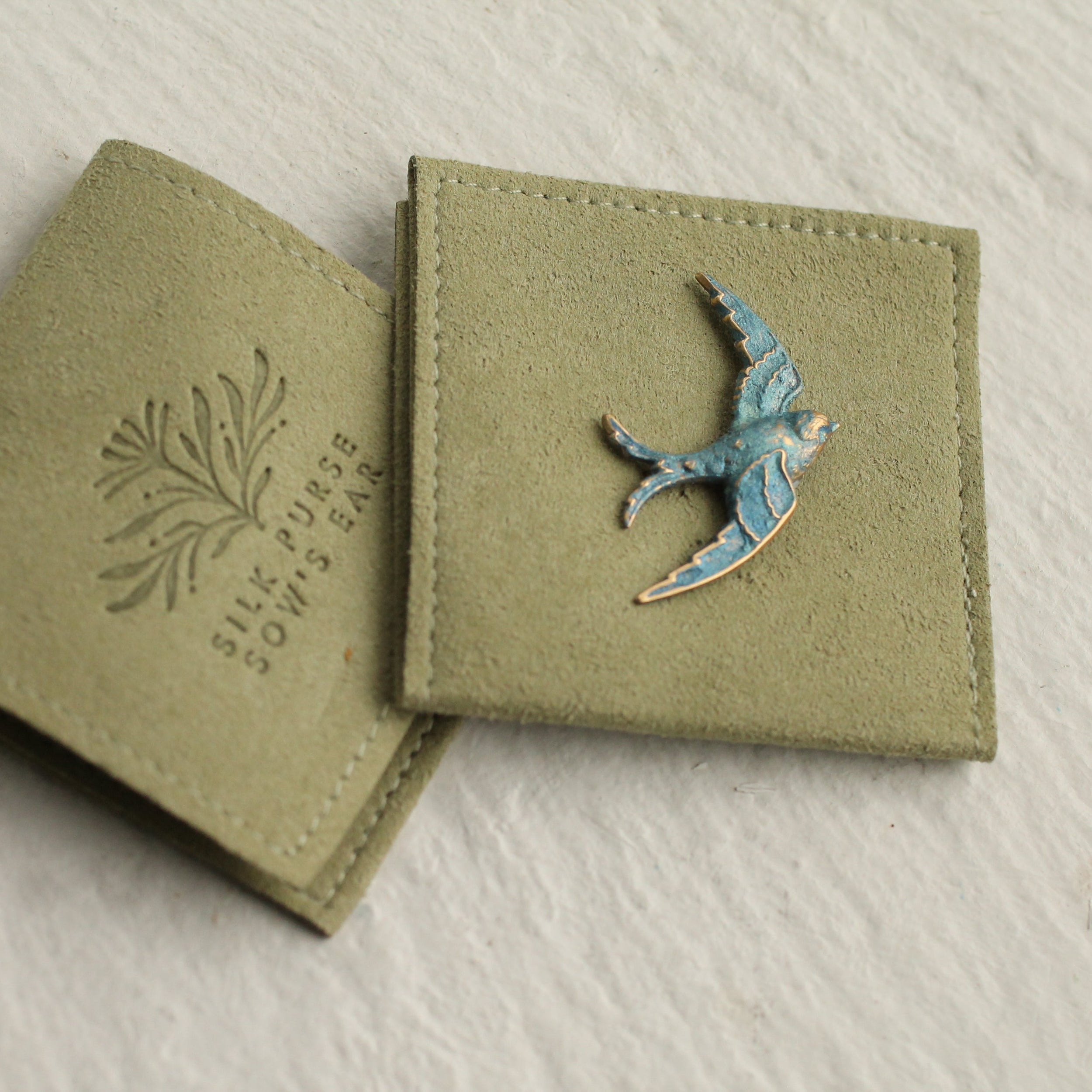 Blue Opal Swallow Bird Brooch