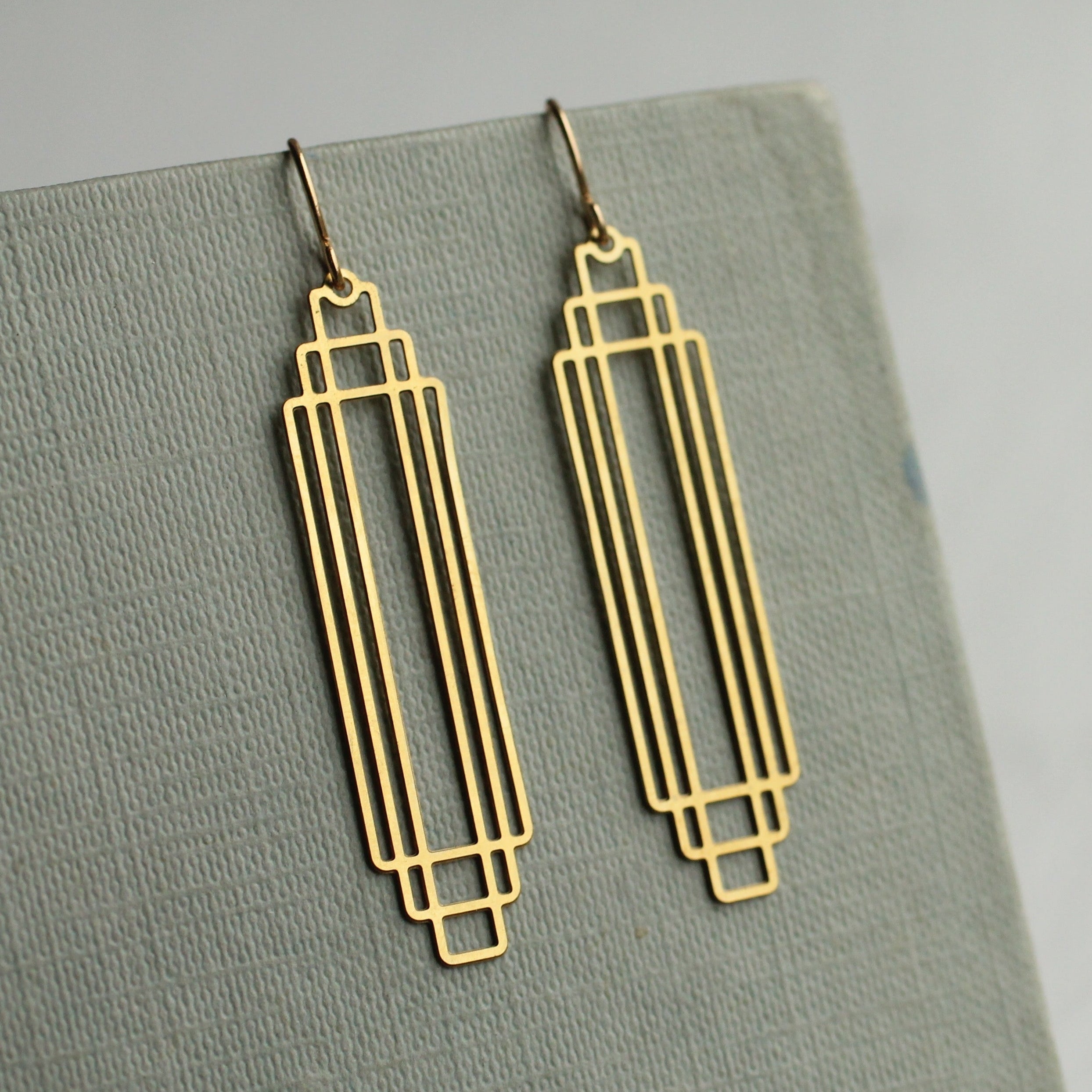 Art Deco Gold Rectangle Earrings