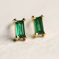 Emerald Green Baguette Stud Earrings