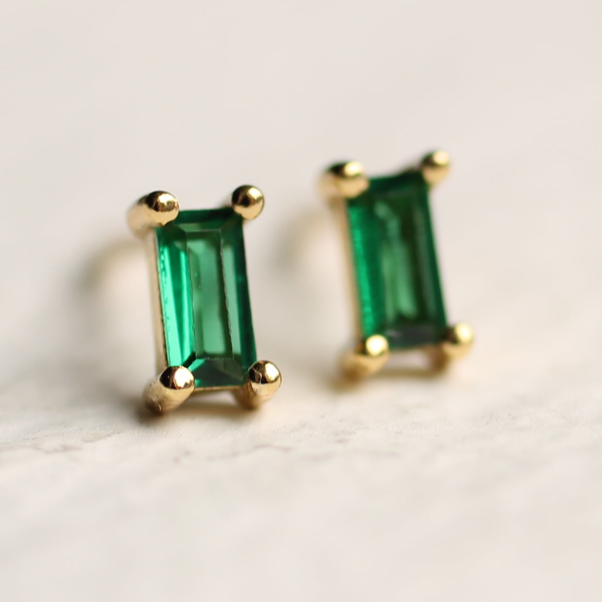 Emerald Green Baguette Stud Earrings