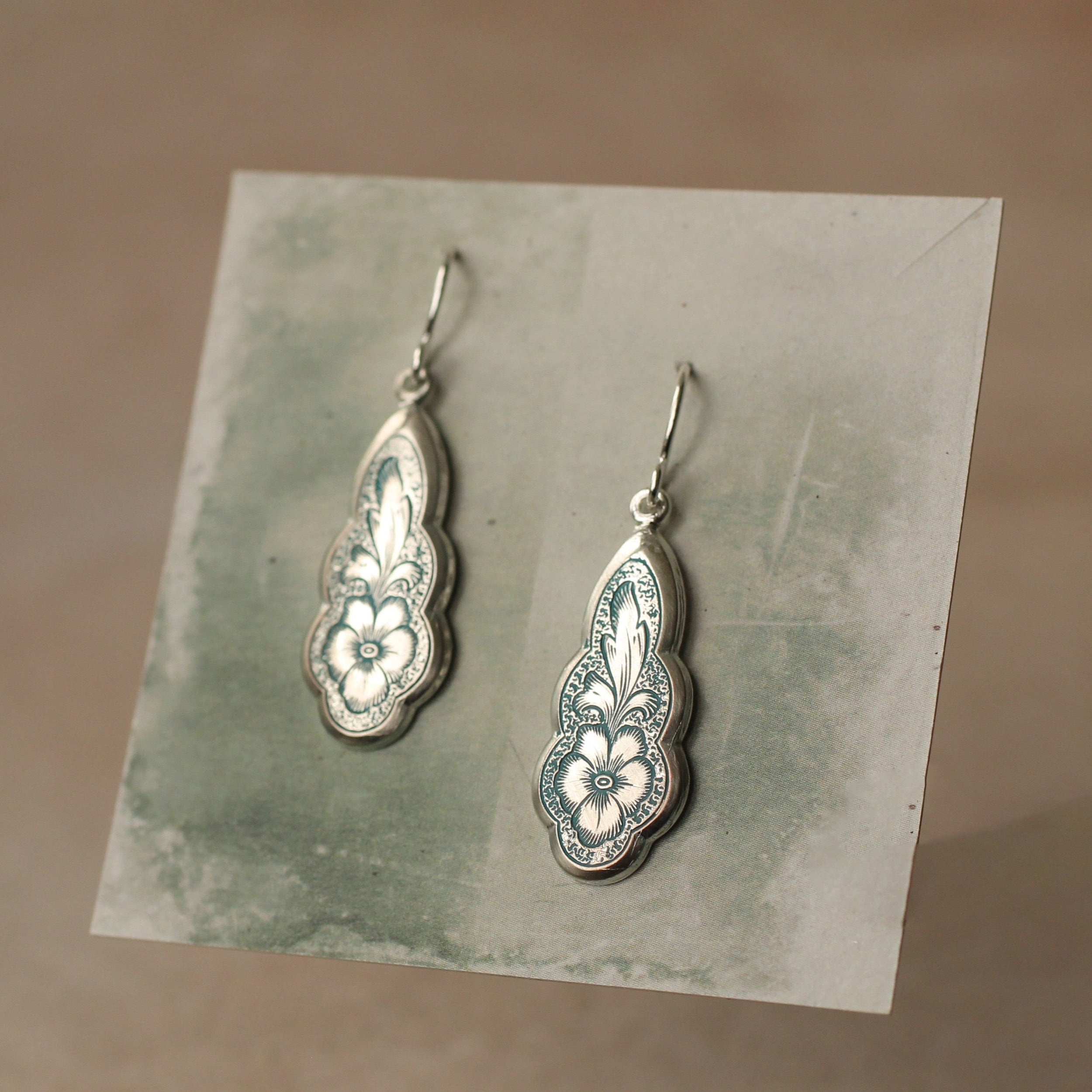 Silver Victorian Floral Earrings