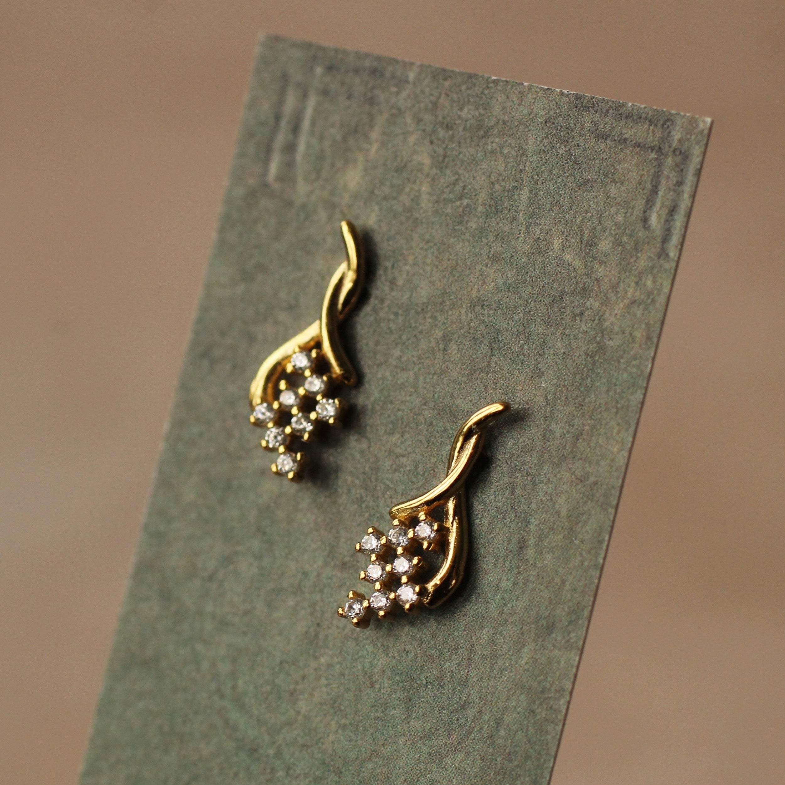 Vine Stud Earrings with Crystal