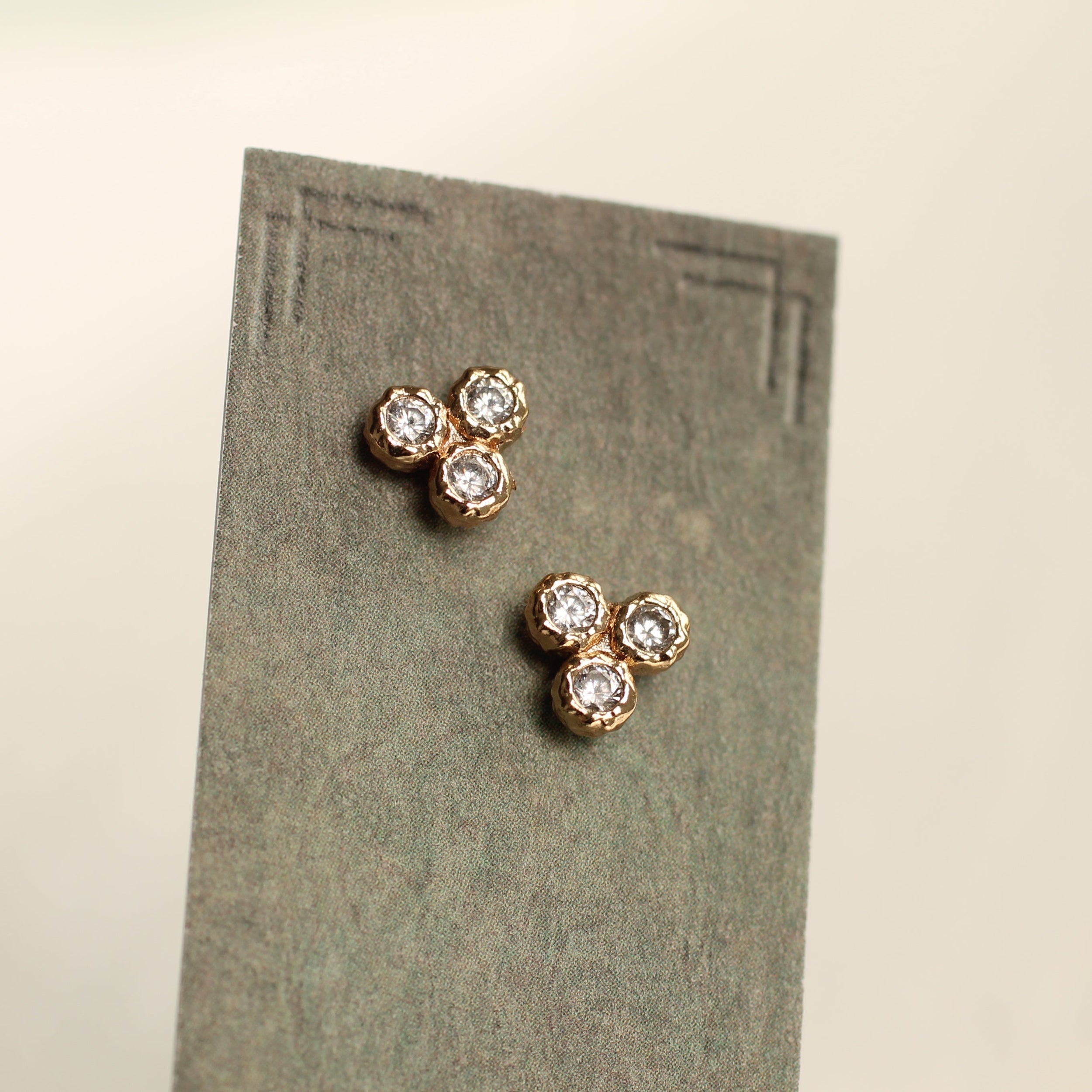 Rustic Crystal Gold Trio Stud Earrings