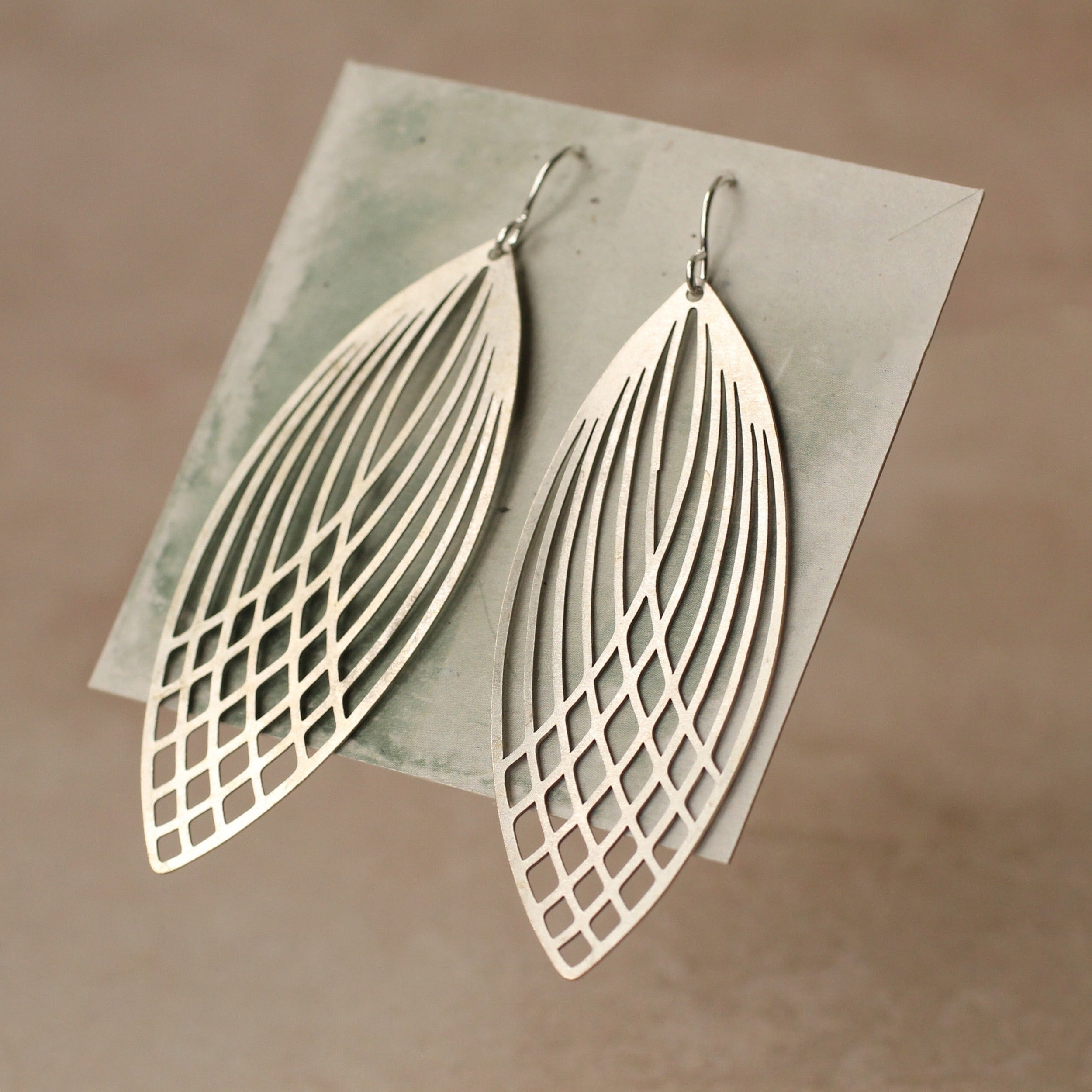 Silver Art Deco Teardrop Earrings