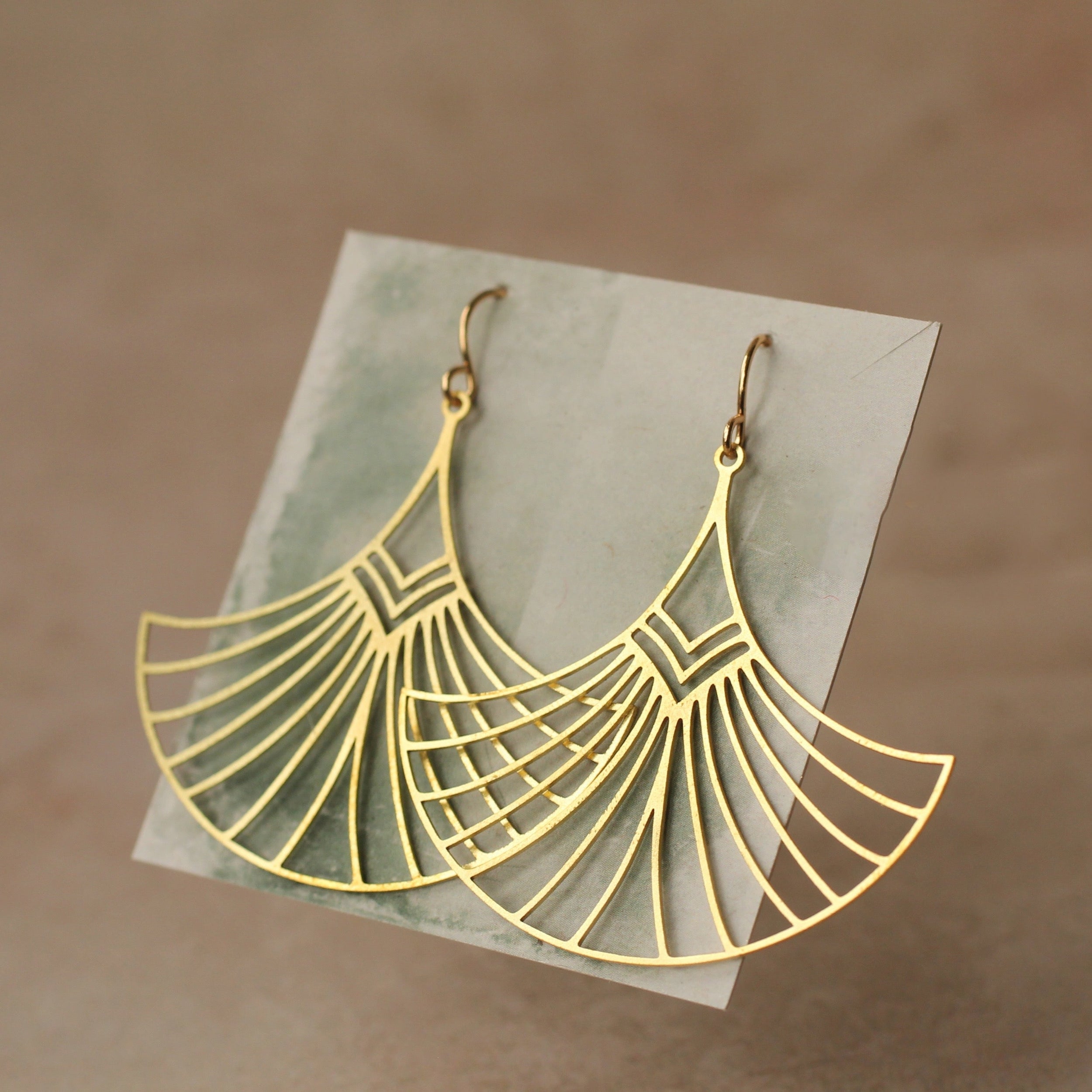 Art Deco Aztec Statement Fan Earrings