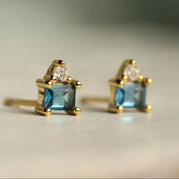 Aquamarine Turquoise Pyramid Stud Earrings