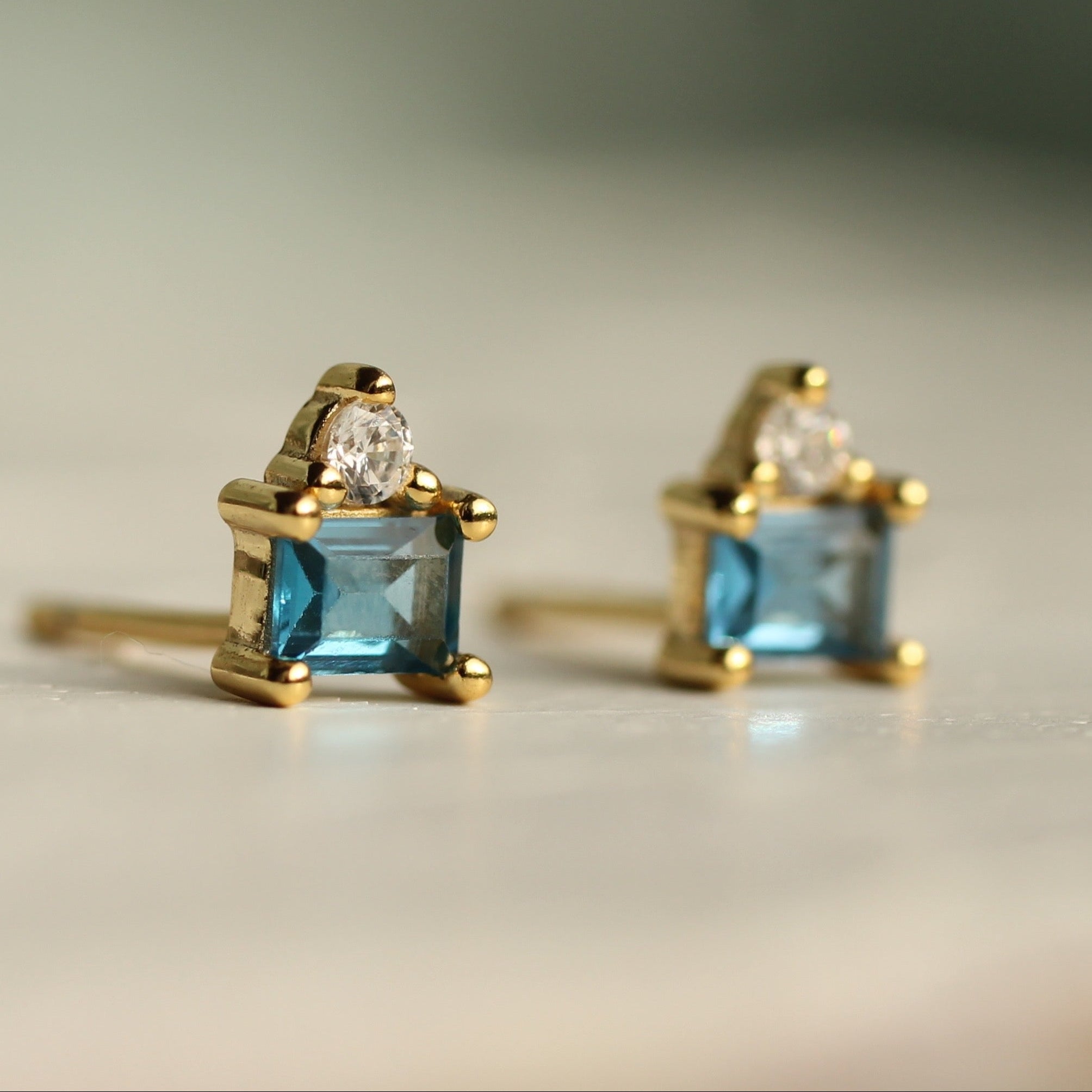 Aquamarine Turquoise Pyramid Stud Earrings