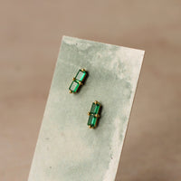 Silver Emerald Baguette Stud Earrings