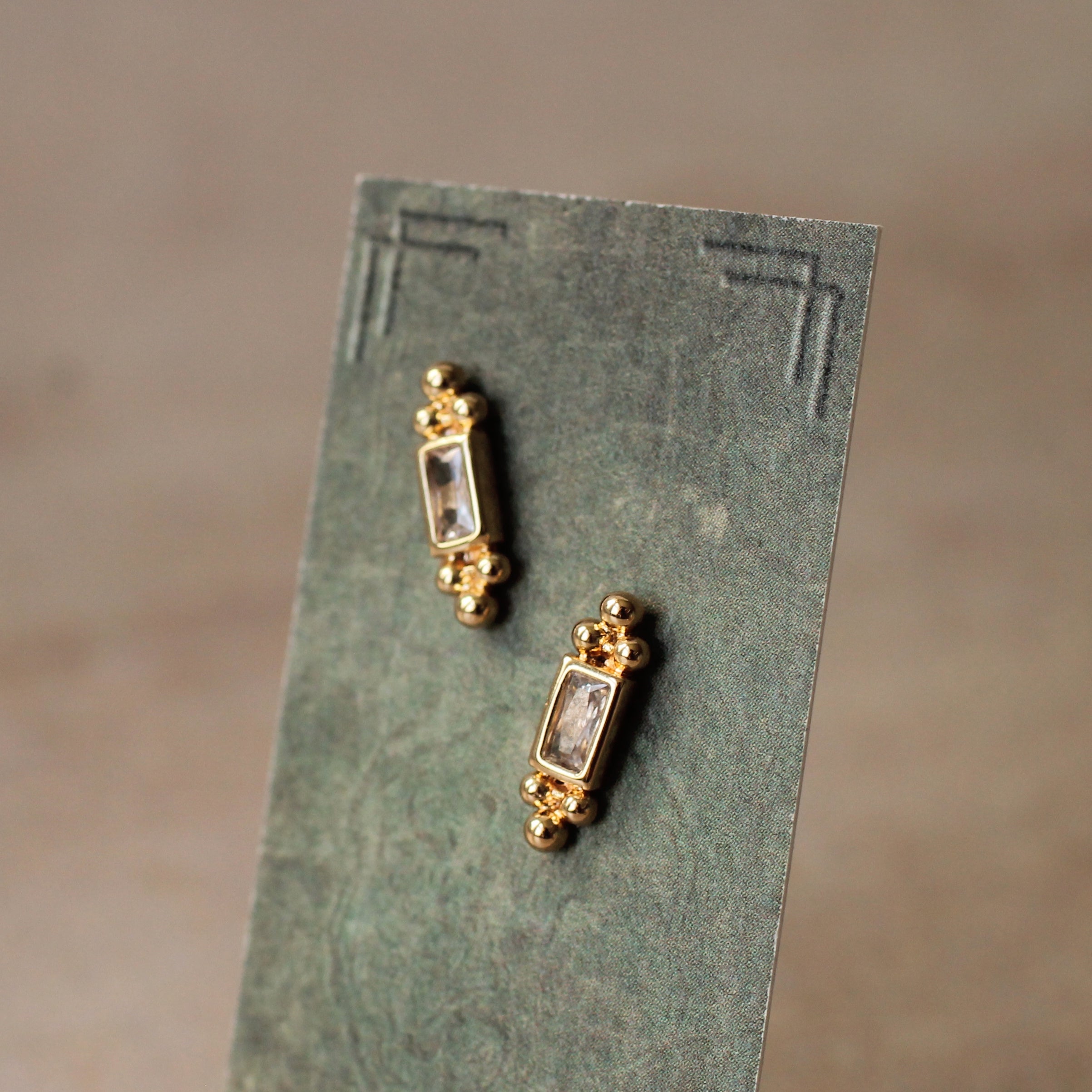 Tudor Baguette Rectangle Stud Earrings