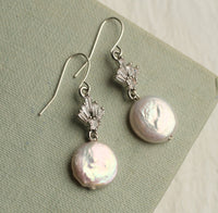Silver Art Deco Crystal Pearl Earrings