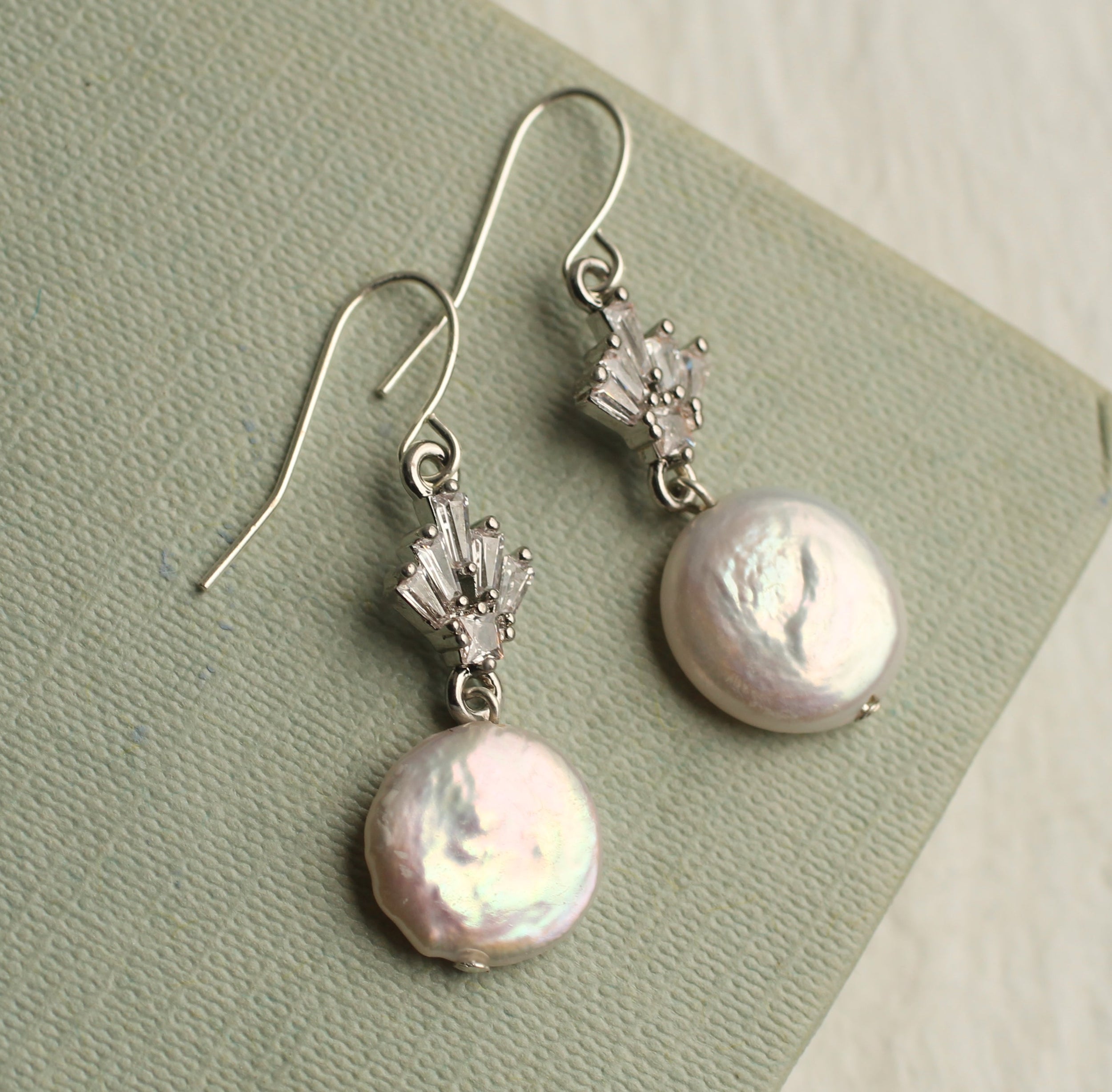 Silver Art Deco Crystal Pearl Earrings