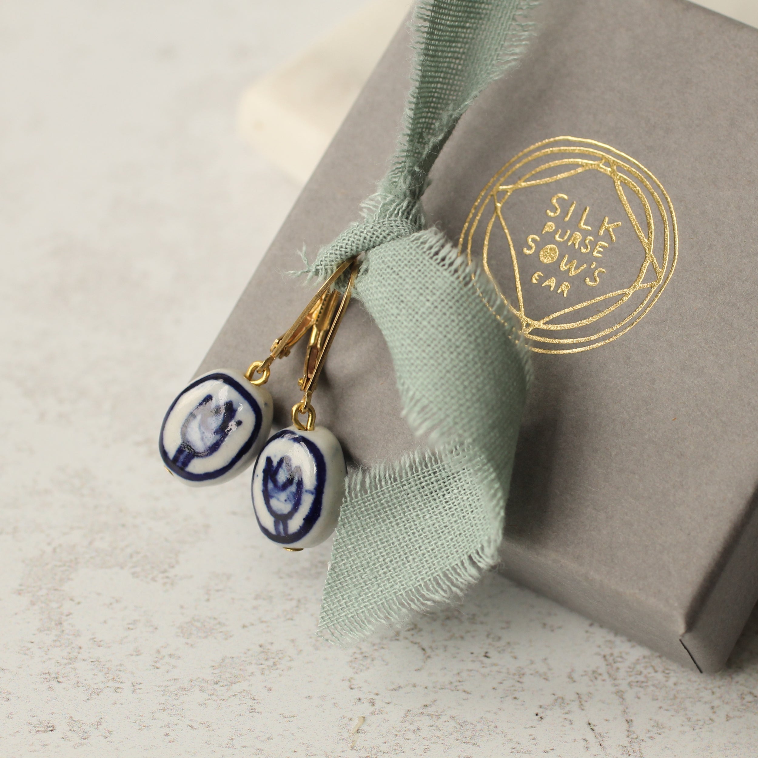 Delft Tulip Pearl Earrings