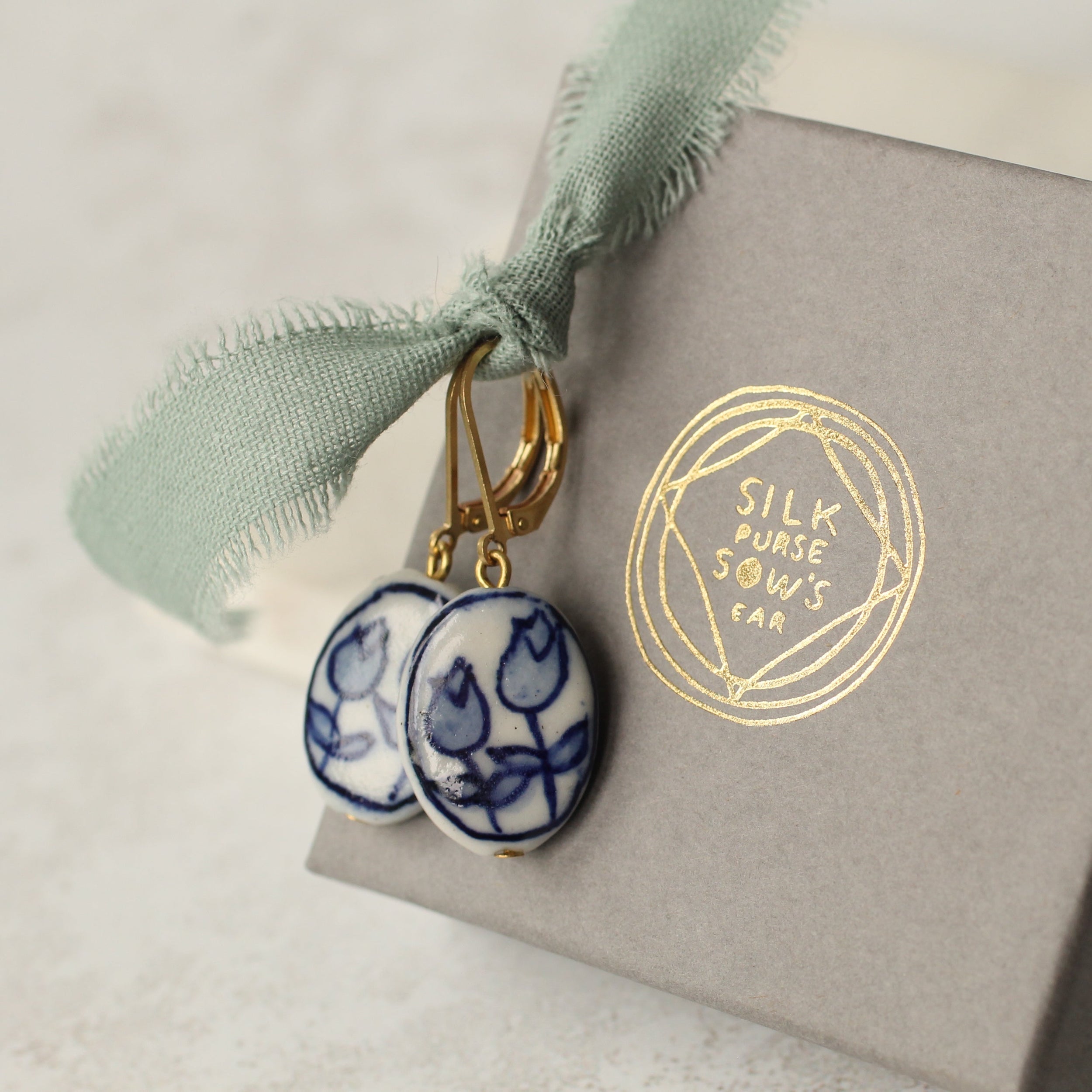 Blue Tulip Flower Earrings