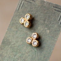 Rustic Crystal Gold Trio Stud Earrings