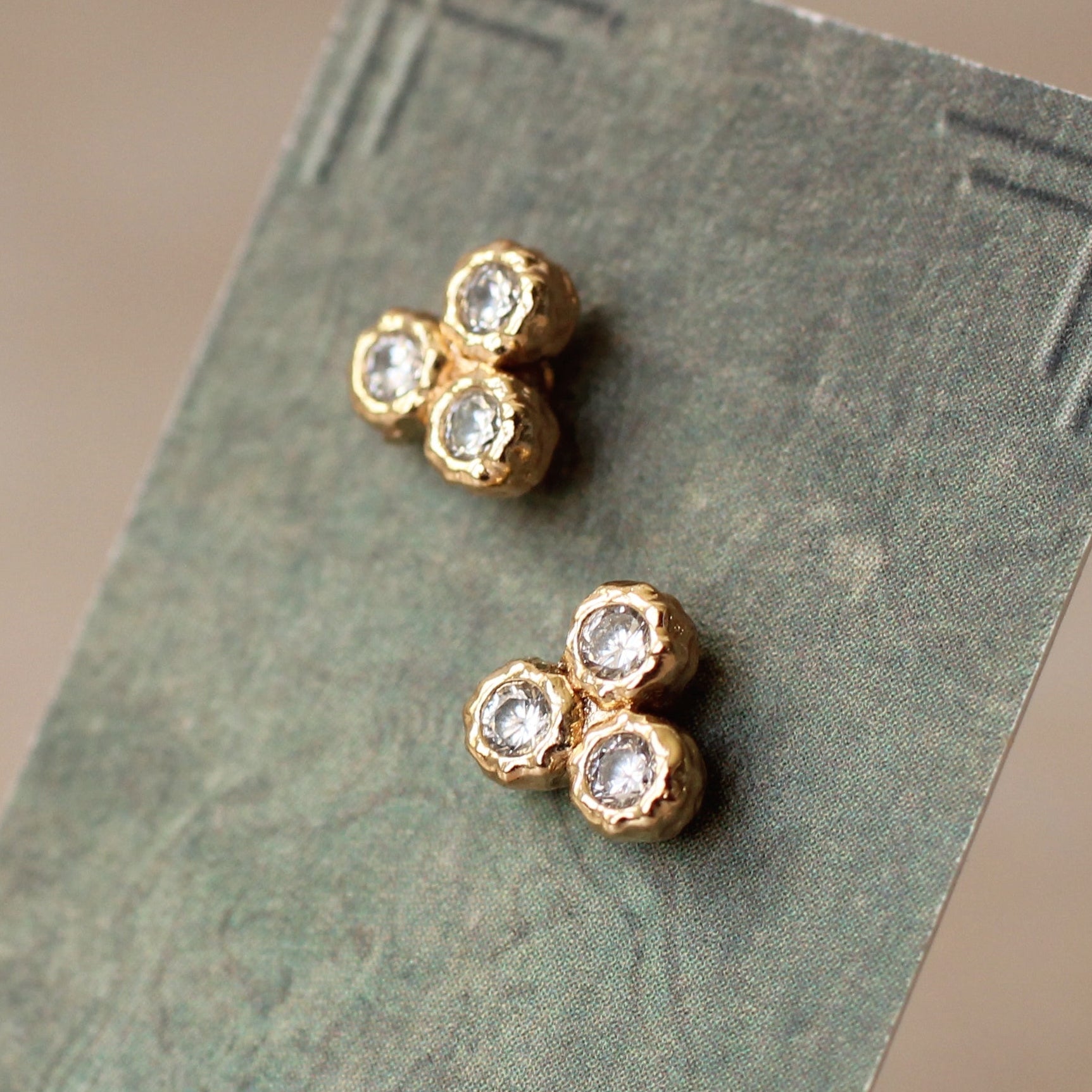 Rustic Crystal Gold Trio Stud Earrings
