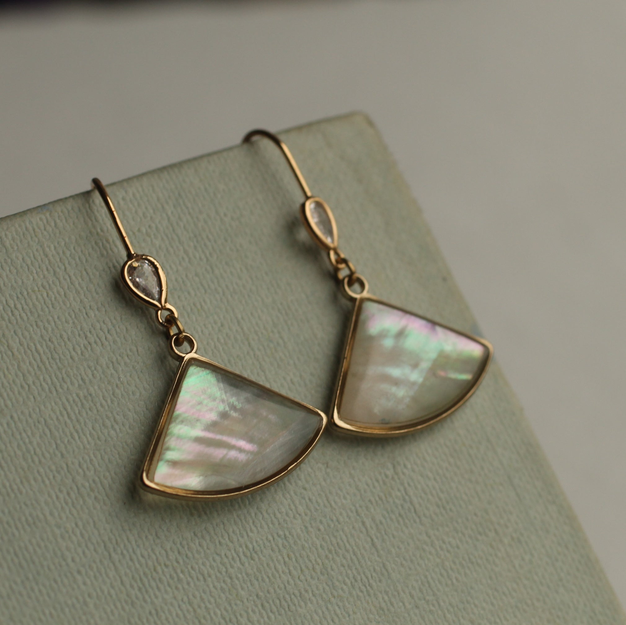 Abalone Crystal Pearl Fan Earrings