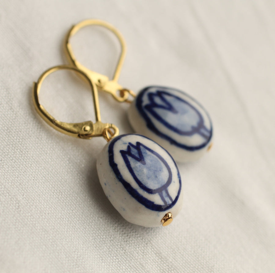 Blue Delft Tulip Earrings