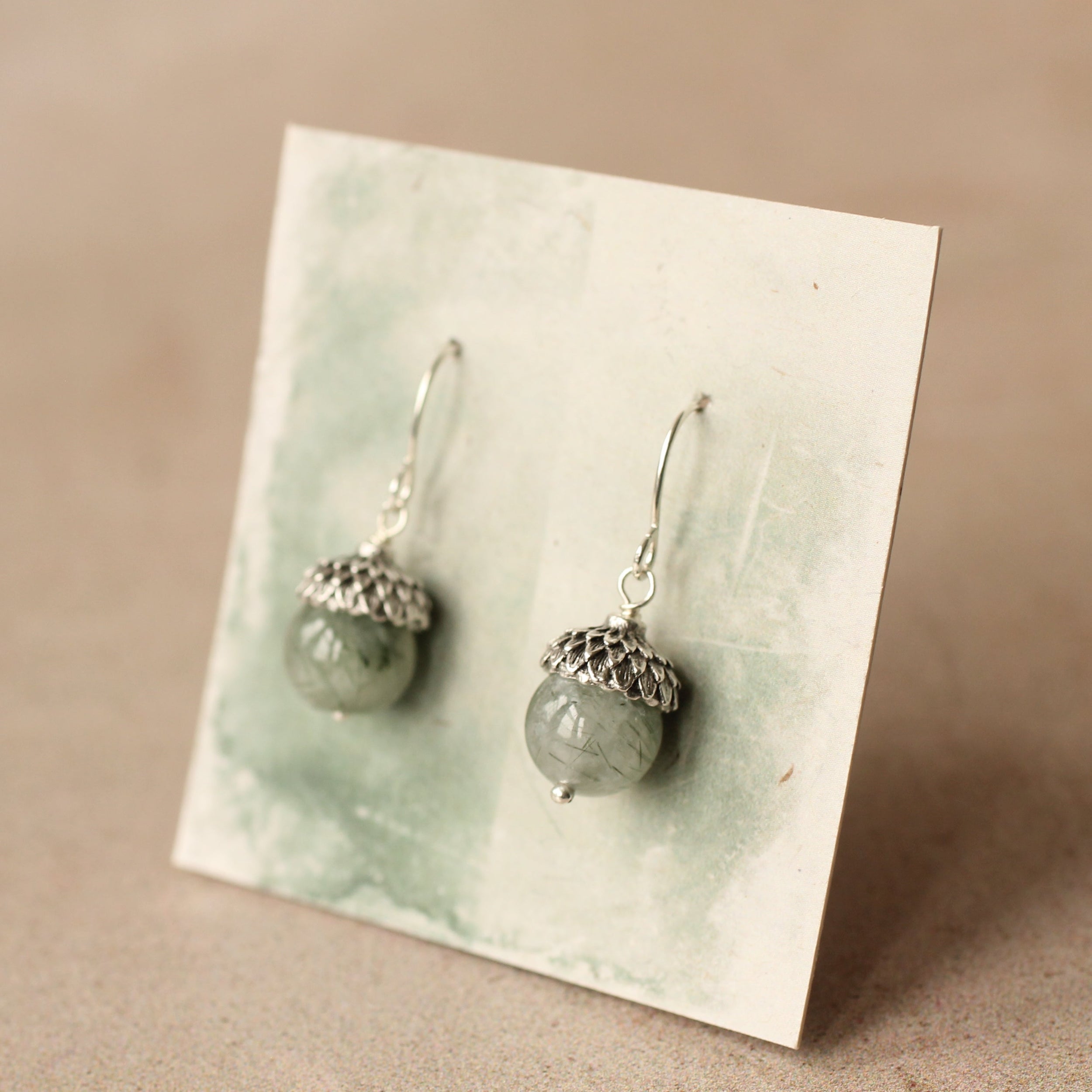 Silver Gemstone Acorn Earrings