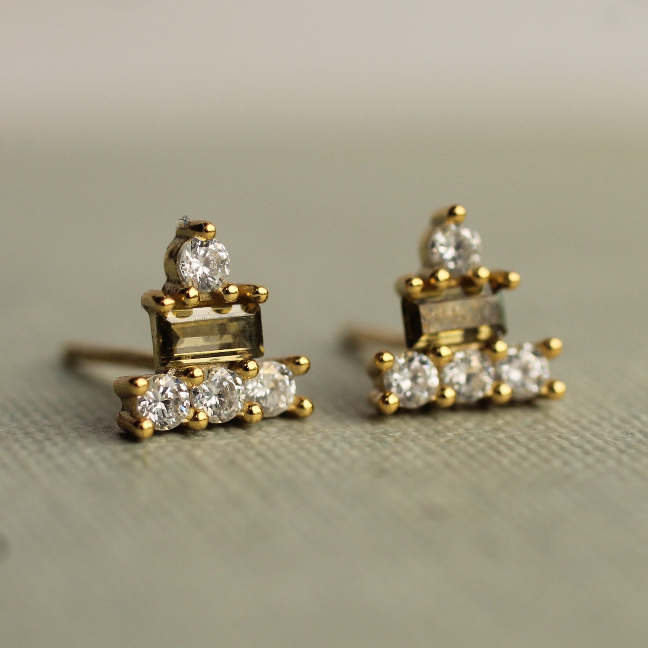 Smoky Quartz Art Deco Stud Earrings