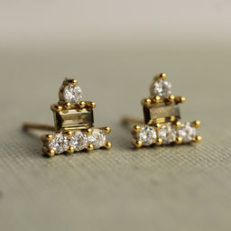Smoky Quartz Art Deco Stud Earrings
