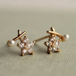 Cross Flower Stud Earrings with Pearl