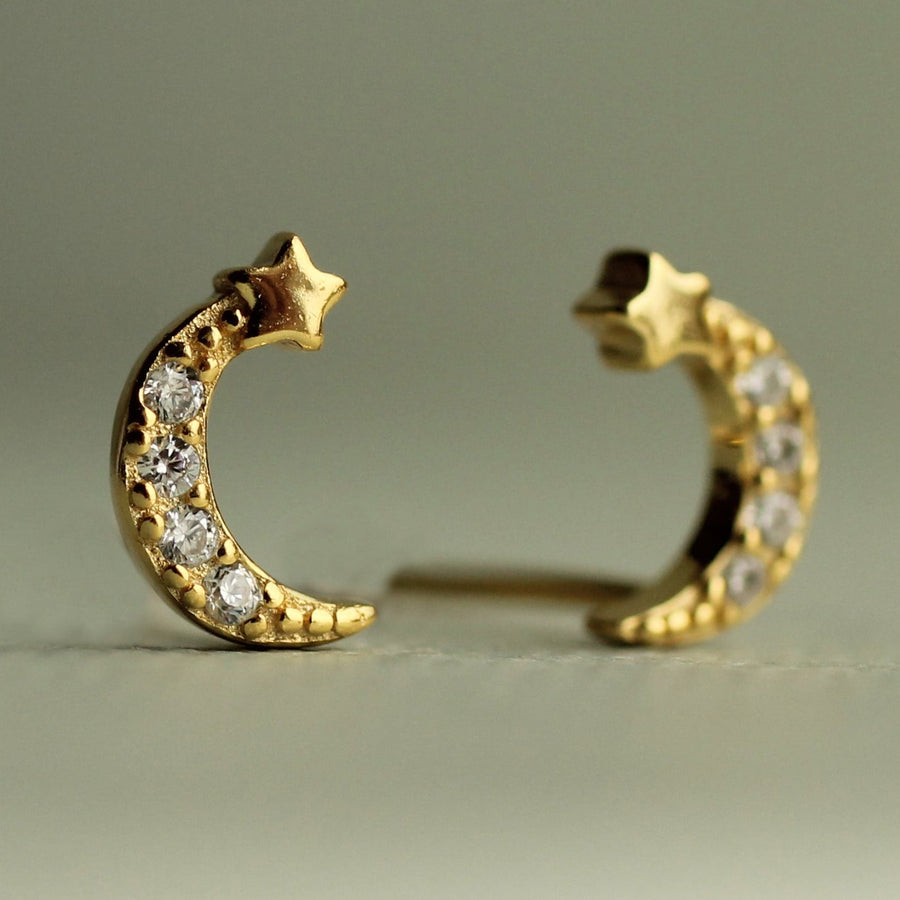Gold Vermeil Moon Stud Earrings