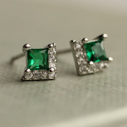 Emerald Art Deco Rhombus Stud Earrings