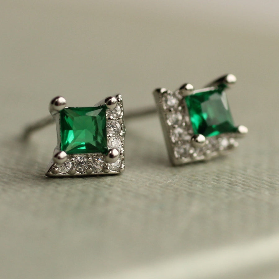 Emerald Art Deco Rhombus Stud Earrings