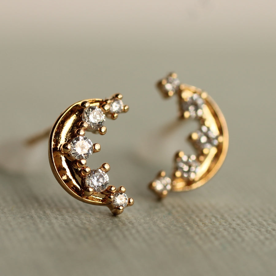 New Moon Crescent Stud Earrings