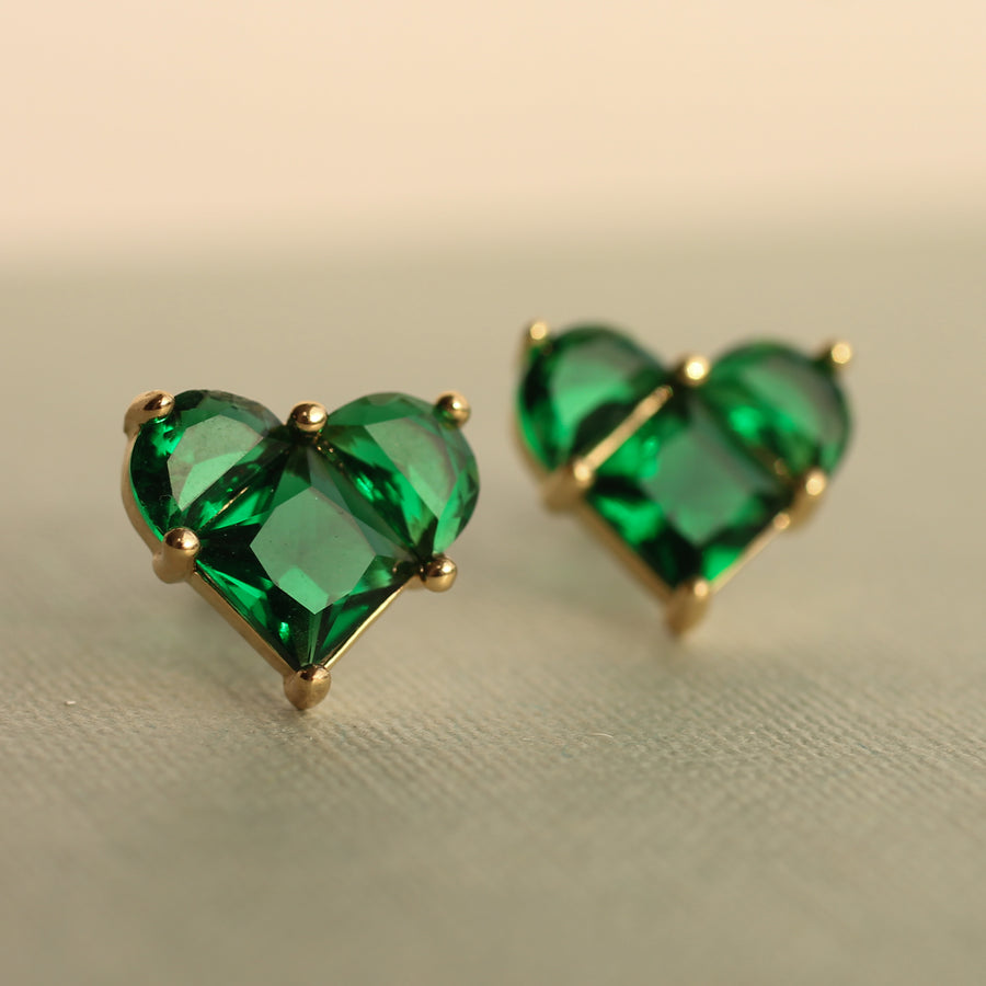 Emerald Heart Stud Earrings
