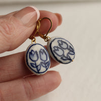 Blue Tulip Flower Earrings