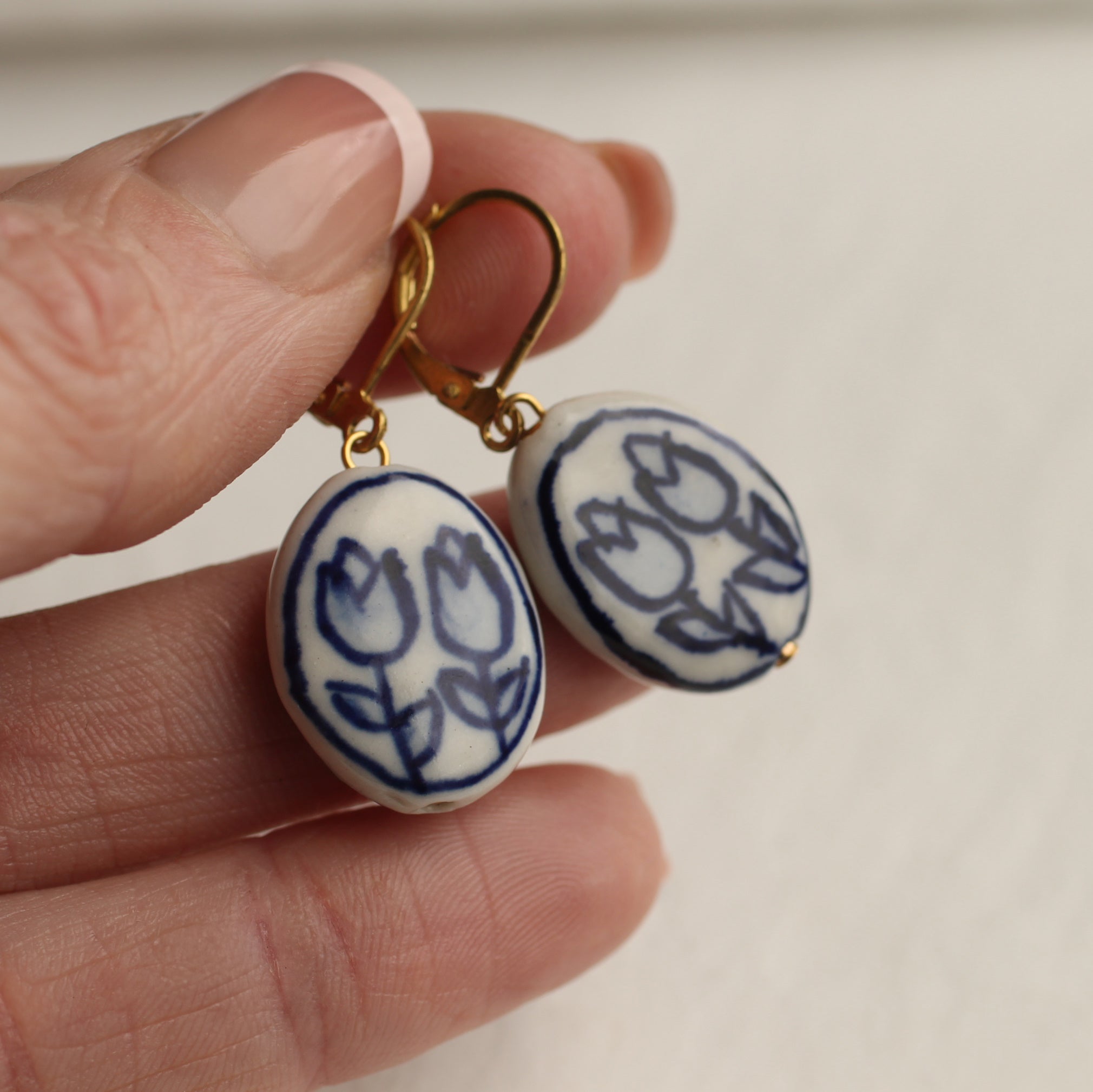 Blue Tulip Flower Earrings